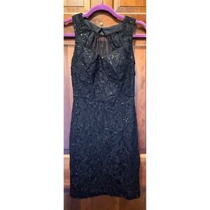 City Studio Black Lace Sequin Keyhole Back Mini Dress Size 5